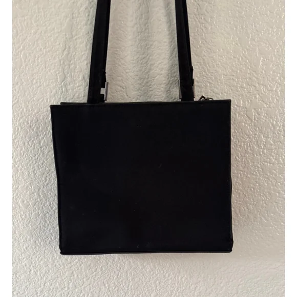 Black Flocked Velvet Floral Shoulder Bag Vintage Y2K Goth Coquette EUC Handbag - Picture 4 of 6